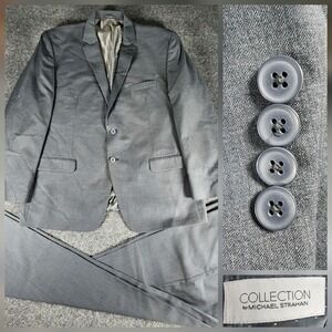 Michael Strahan 2 Piece Suit Men's 48S Gray Wool Blend Pants 38x31 Modern